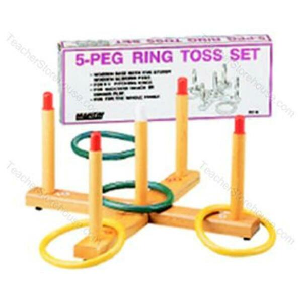 Toyopia Ring Toss Game 5-Peg Base Wood Pegs 4 Plastic Rings TO28984